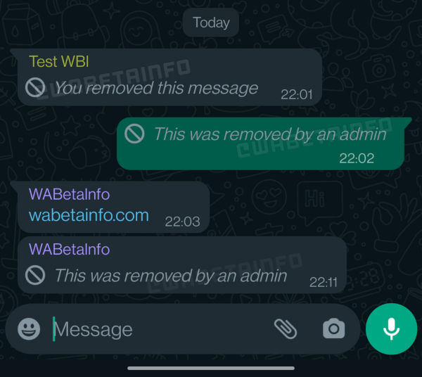WhatsApp Group Admins Delete Messages for everyone