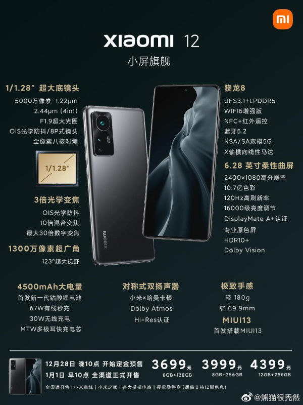 Xiaomi 12 poster reveals full specs