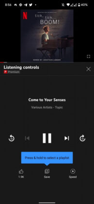 YouTube app listening controls