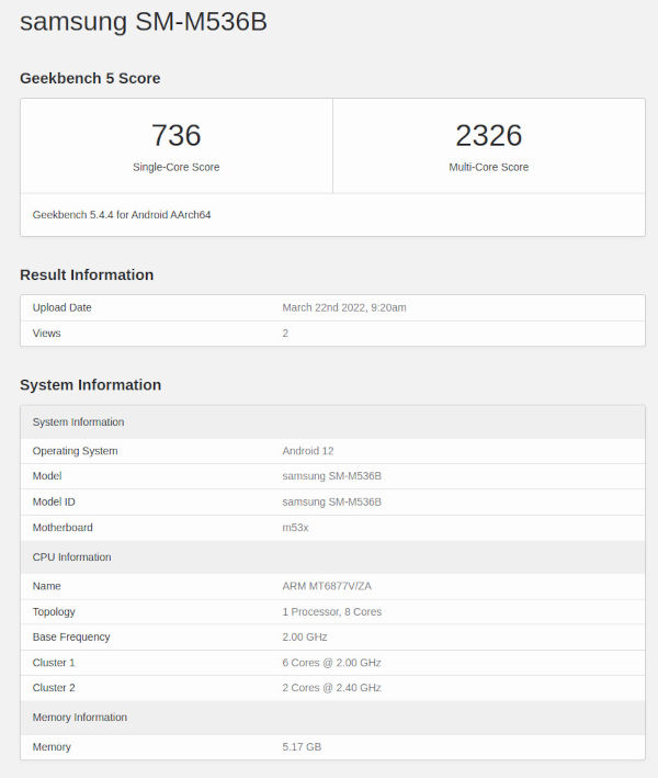 Samsung Galaxy M53 5G specifications surfaces