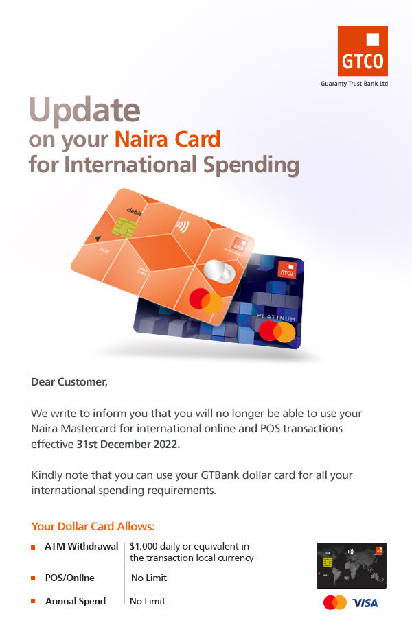 GTBank Finally Blocks Its Naira Card from International Transactions