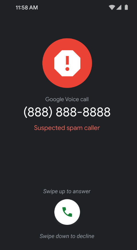 Suspected Spam Call Warning To Its Voice Call Screen